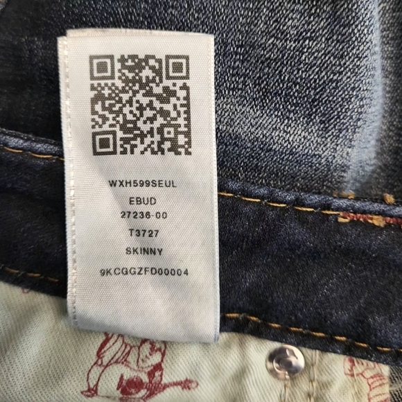 Y2K True Religion Skinny Jeans Low Rise Dark Wash Rips Distressed Pocket Flaps - Picture 9 of 11